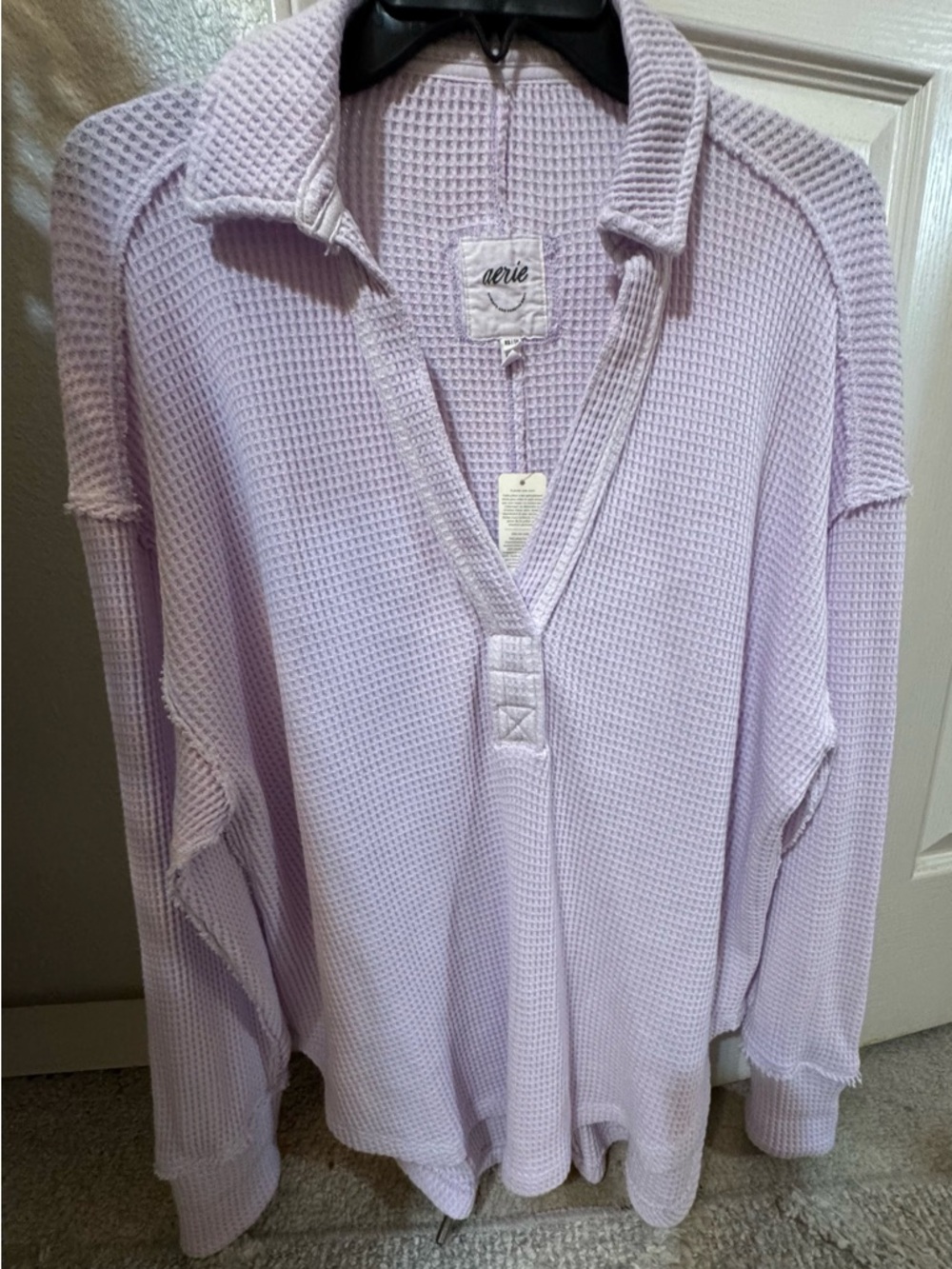 aerie Light Lavender Waffle Henley Top - Picture 5 of 6